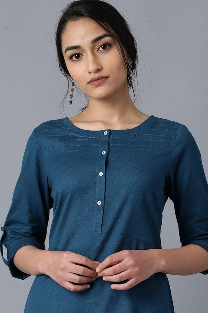 Blue Round Neck Solid kurta - wforwoman