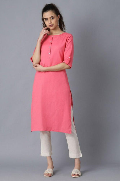 Pink Round Neck Solid kurta - wforwoman