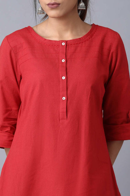 Red Round Neck Solid kurta - wforwoman