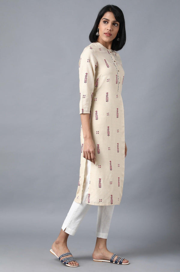 Beige Mandarin Neck Printed Shirt kurta
