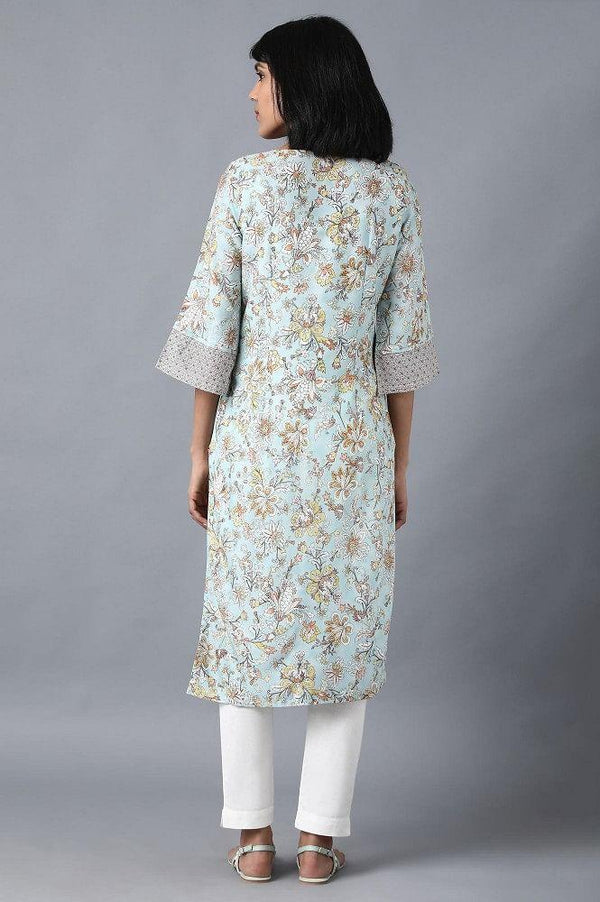 Blue Round Neck Printed kurta