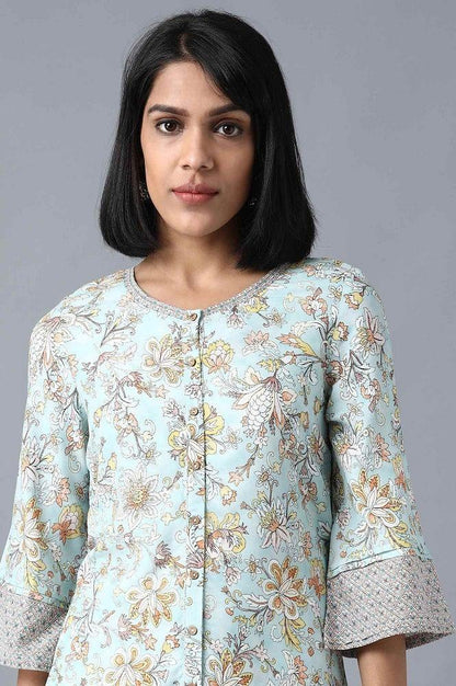 Blue Round Neck Printed kurta - wforwoman
