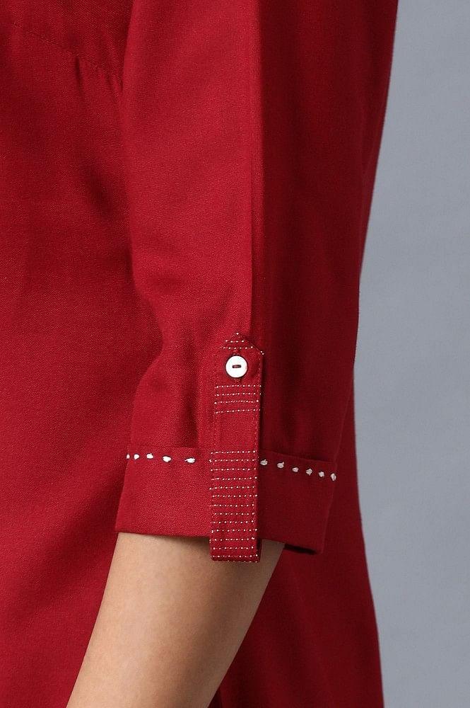 Maroon Round Neck Embroidered kurta - wforwoman