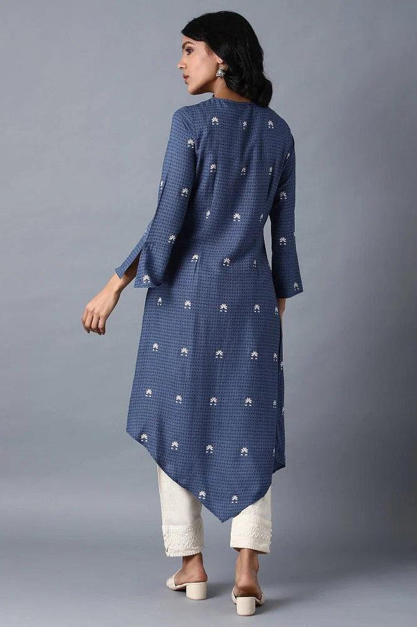 Blue Round Neck Printed kurta