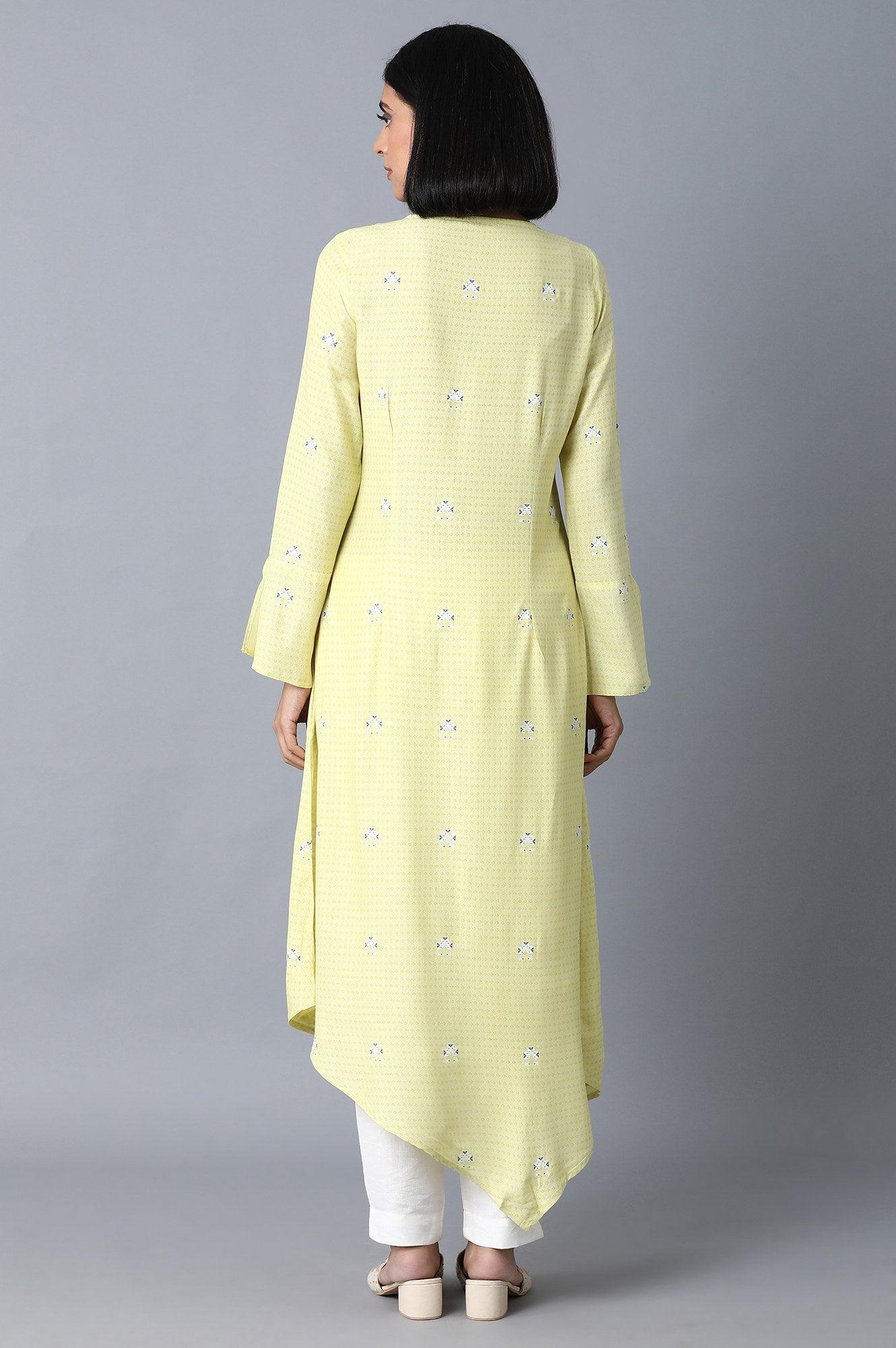 Light Yellow Printed kurta - wforwoman