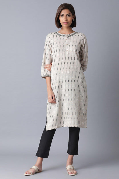 Ecru and Black Straight kurta - wforwoman