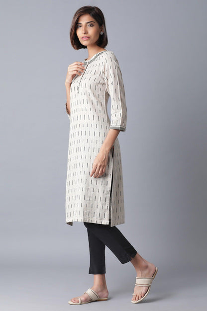 Ecru and Black Straight kurta - wforwoman