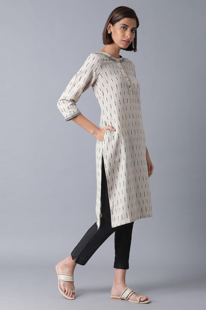 Ecru and Black Straight kurta - wforwoman