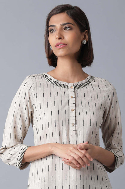 Ecru and Black Straight kurta - wforwoman