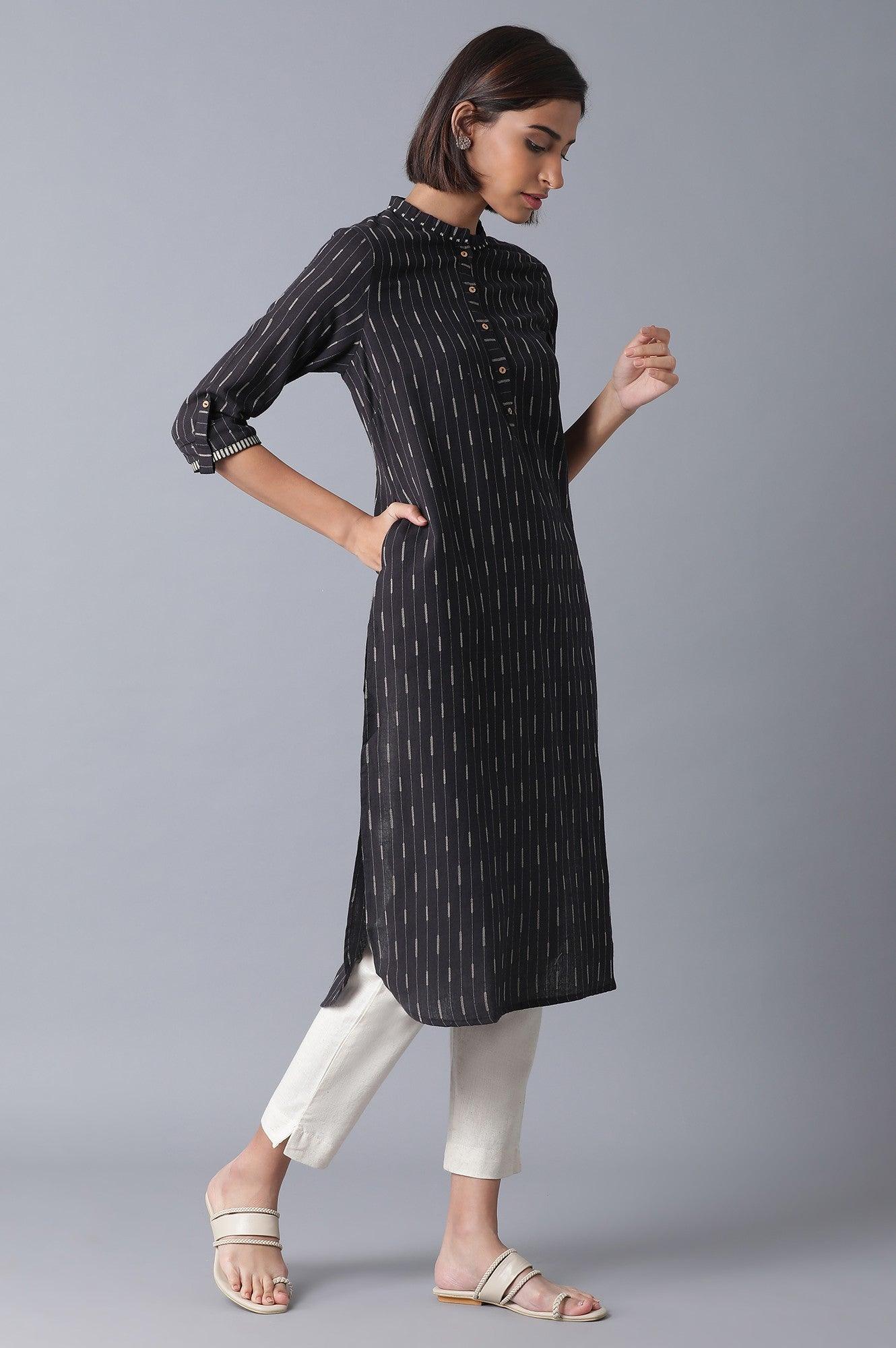 Grey and Ecru Straight kurta - wforwoman