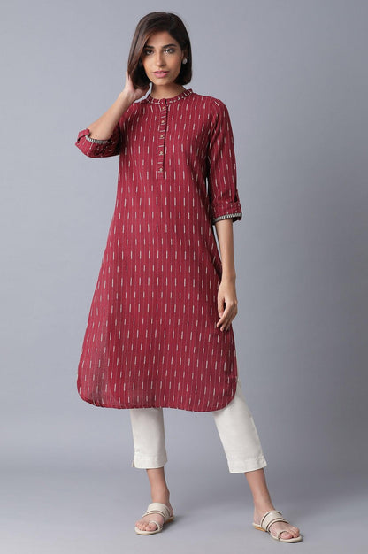 Red and Ecru Straight kurta - wforwoman