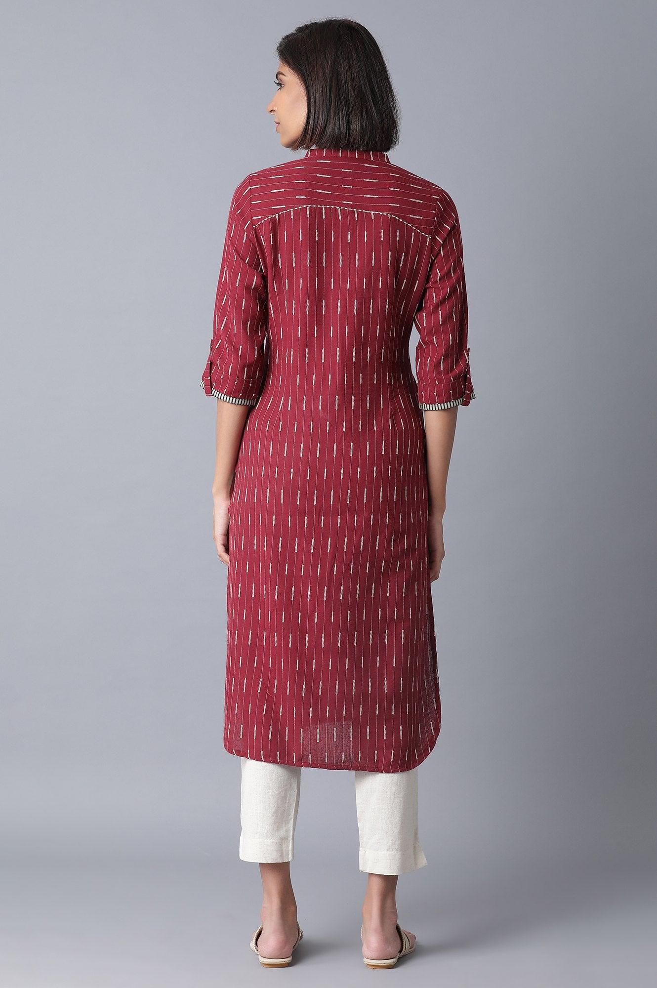 Red and Ecru Straight kurta - wforwoman