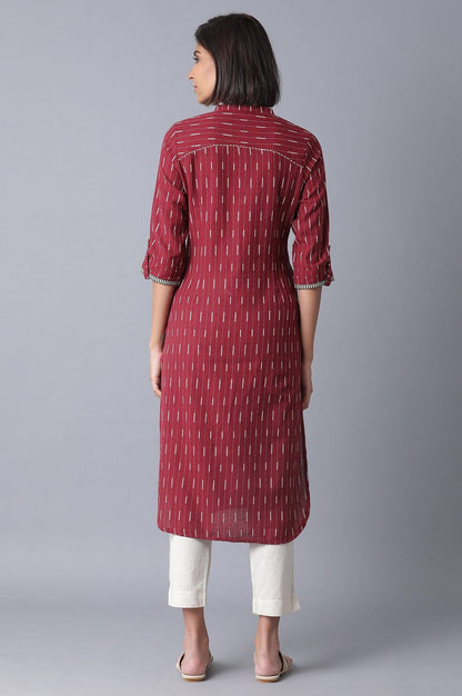 Red and Ecru Straight kurta - wforwoman