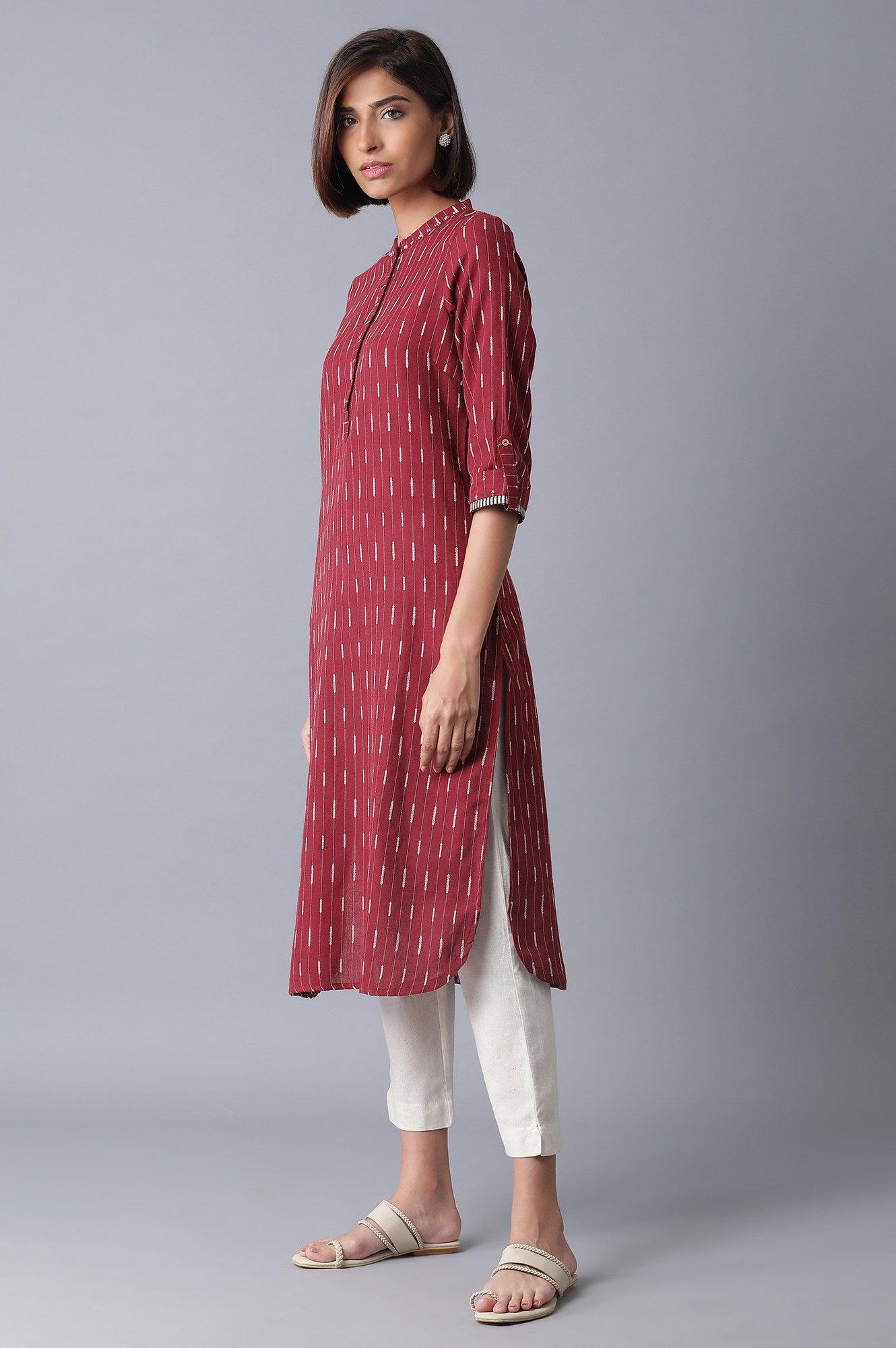 Red and Ecru Straight kurta - wforwoman