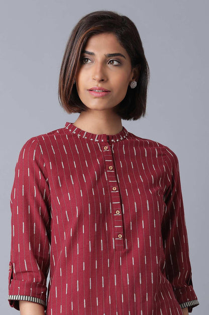 Red and Ecru Straight kurta - wforwoman