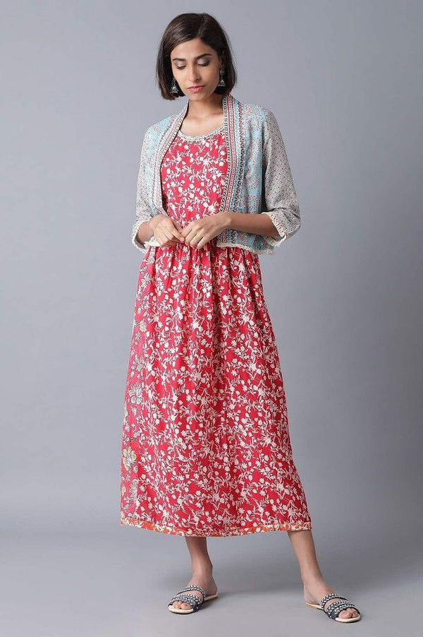 Red All-Over Print Gathered Dress