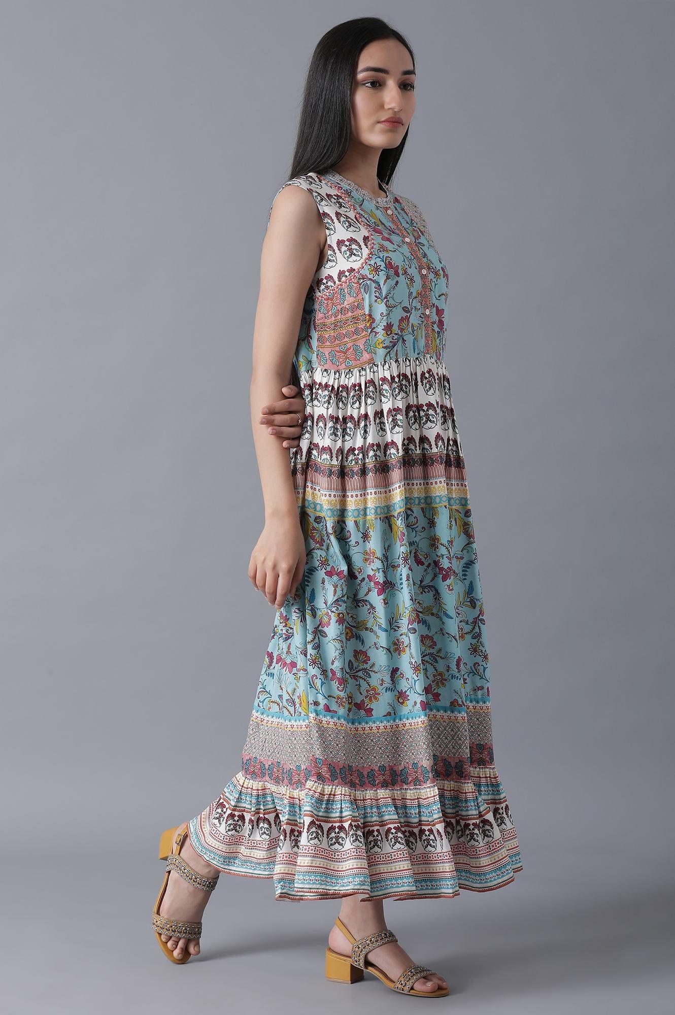 Soft Multicoloured Floral Print Tiered Dress - wforwoman