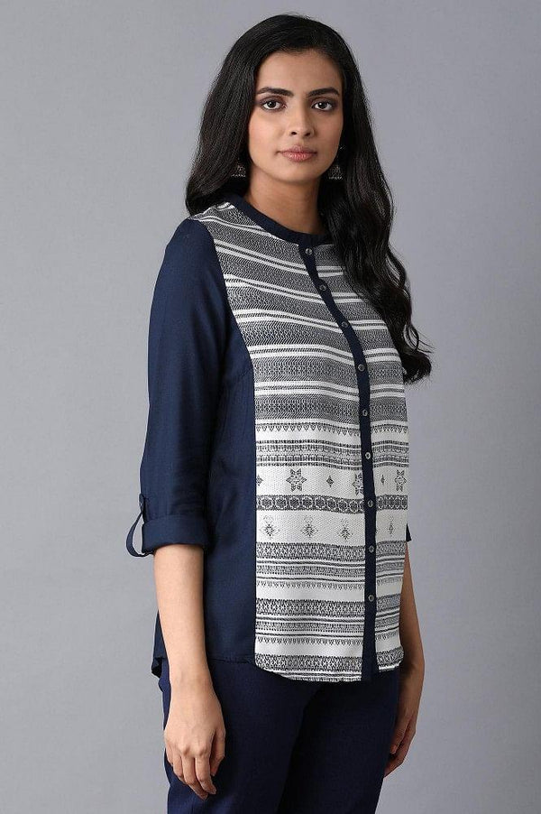 Navy Blue Printed Shirt Top