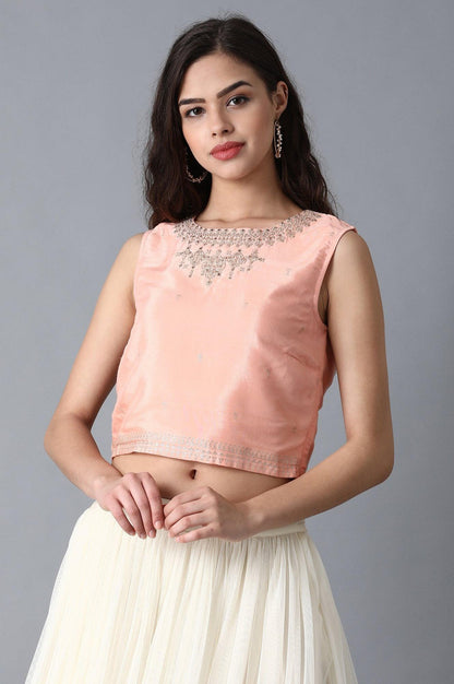 Peach Round Neck Crop Top - wforwoman