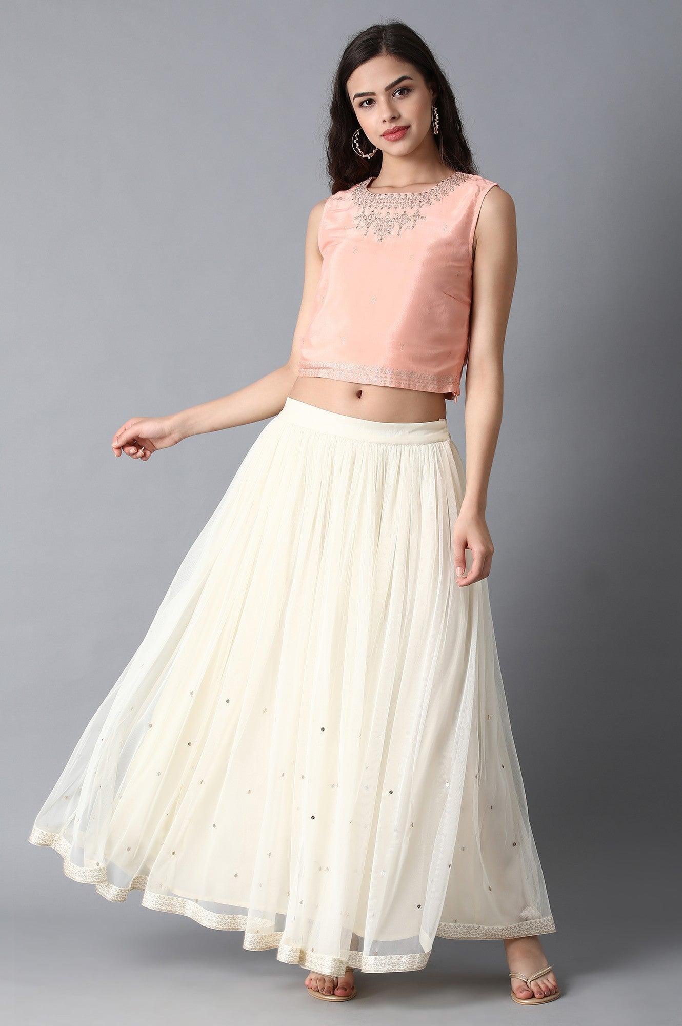 Peach Round Neck Crop Top - wforwoman