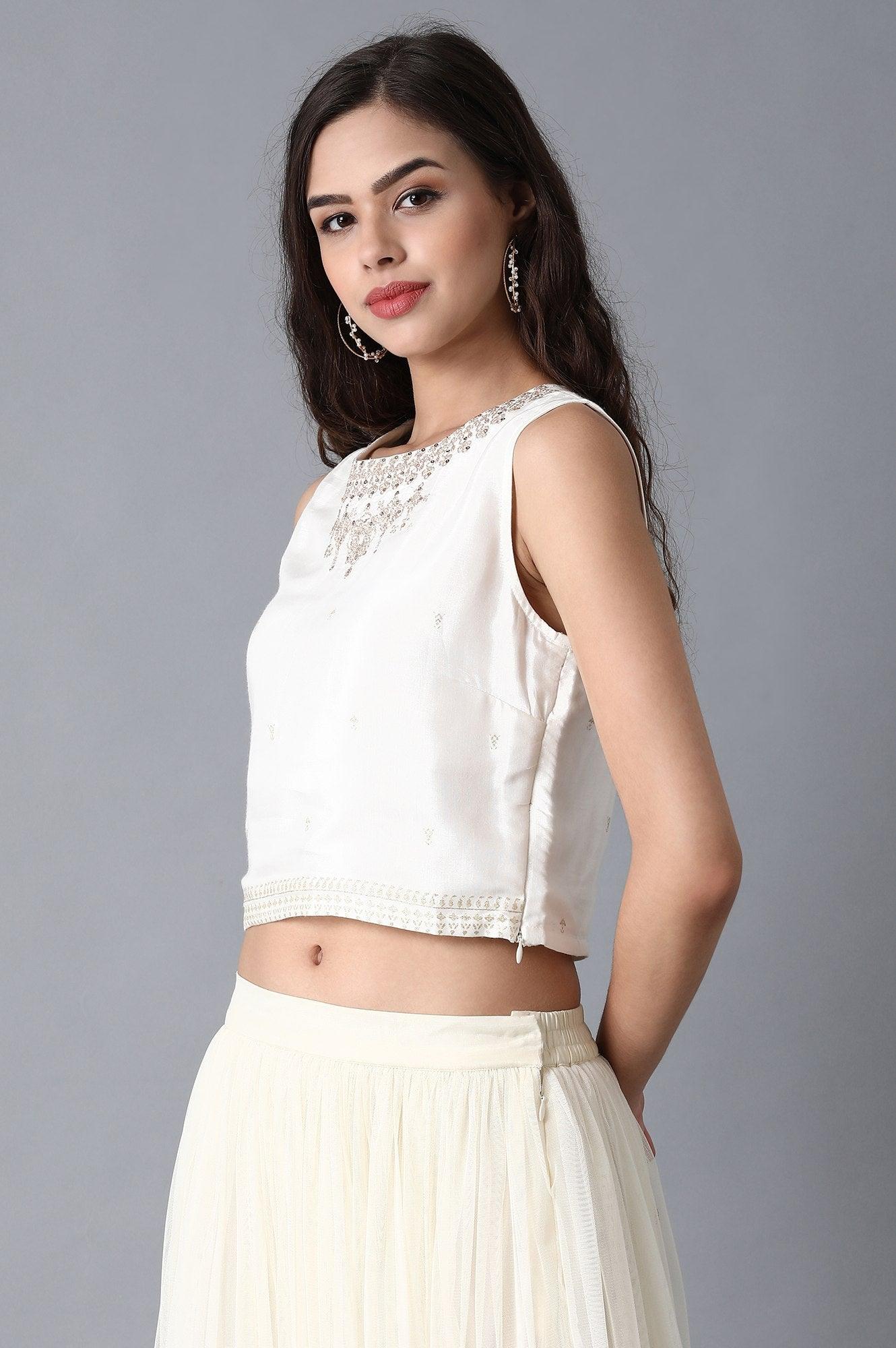 Ecru Round Neck Crop Top - wforwoman