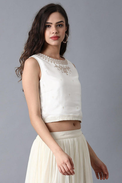 Ecru Round Neck Crop Top - wforwoman