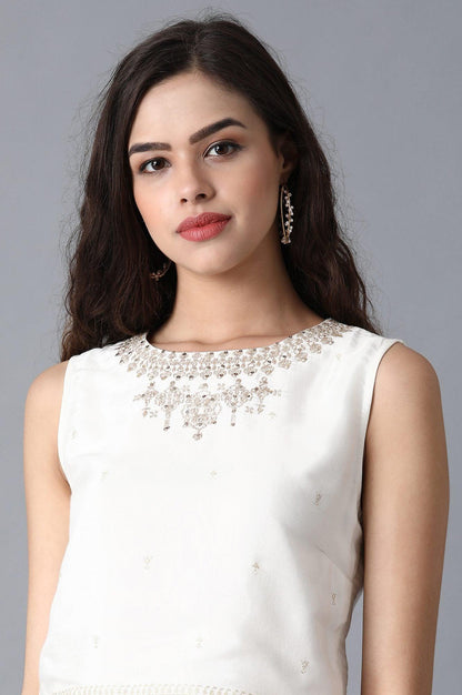 Ecru Round Neck Crop Top - wforwoman