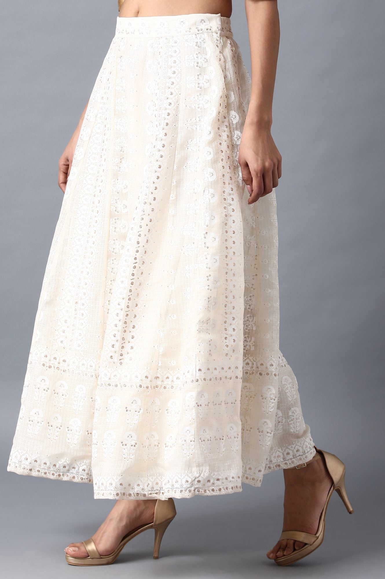 White Printed Layered Skirt