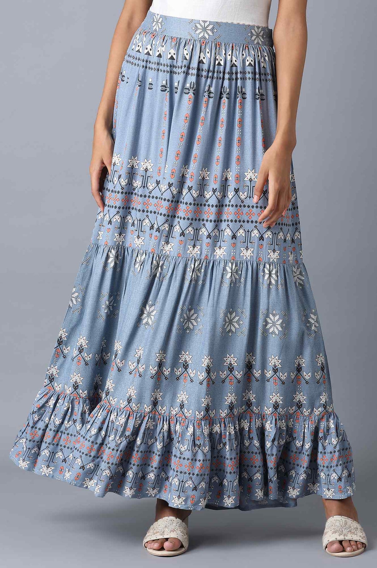 Chambray Blue Tiered Skirt - M