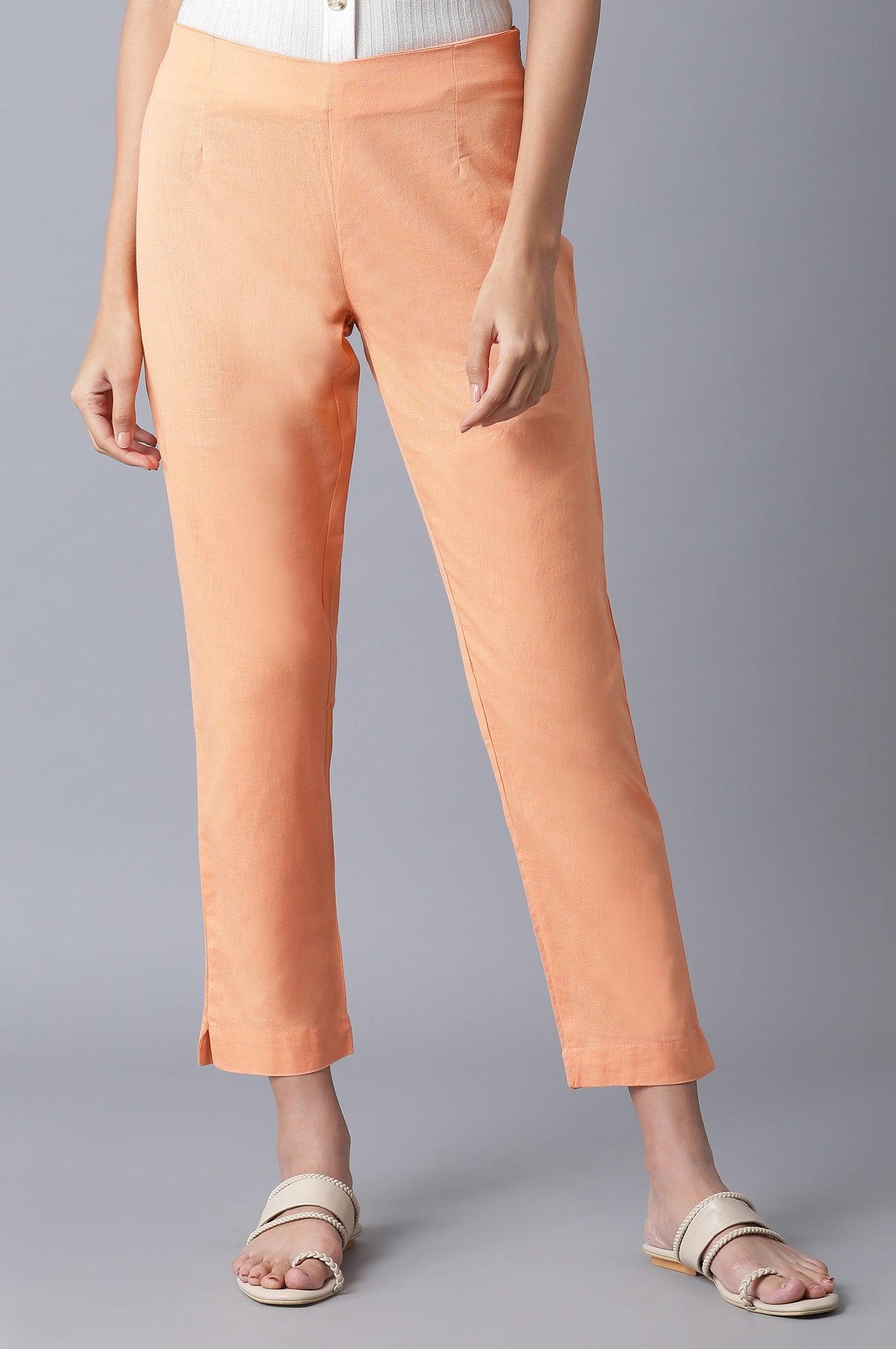 Orange Solid Slim Pants - wforwoman