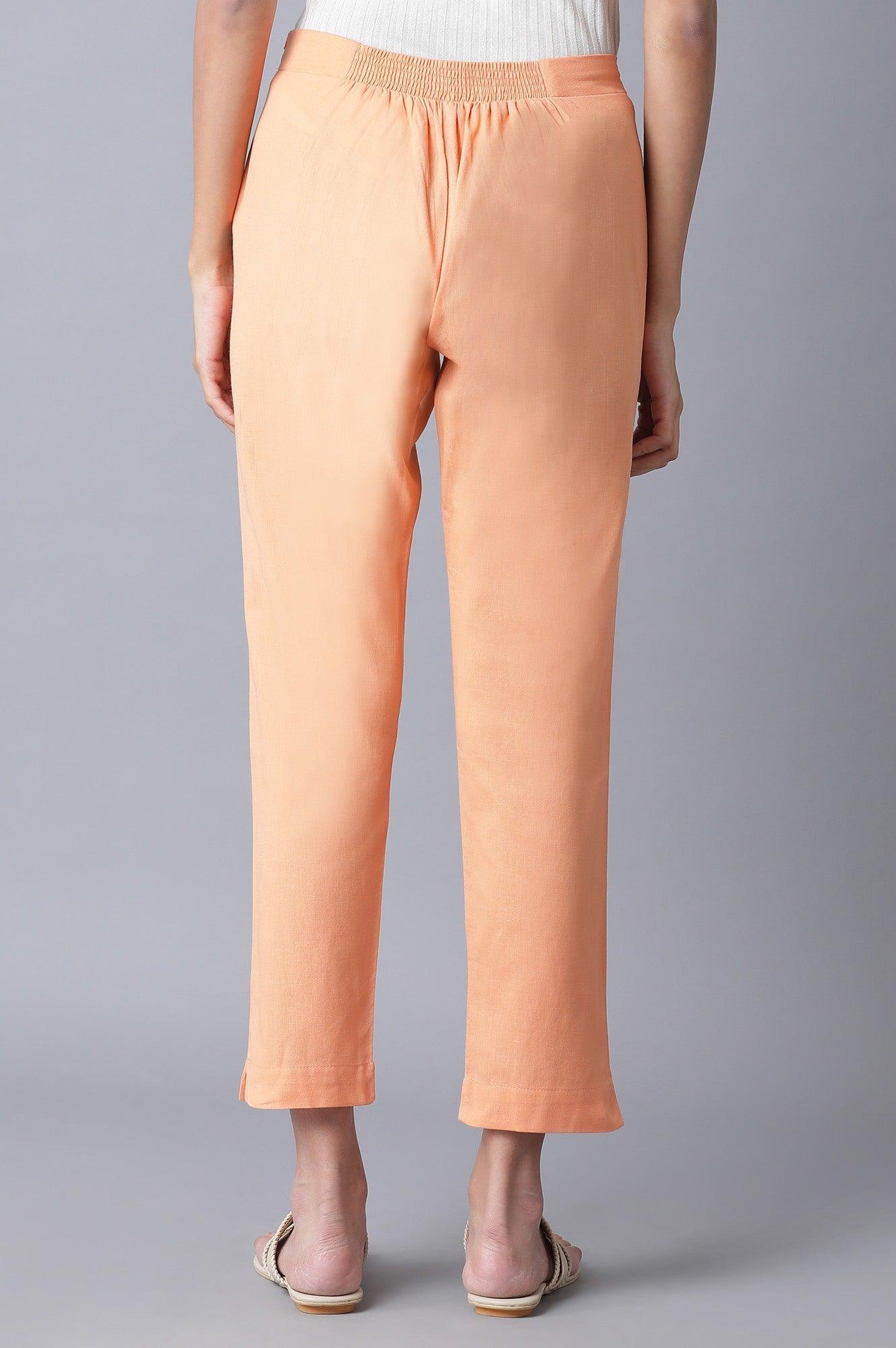Orange Solid Slim Pants - wforwoman