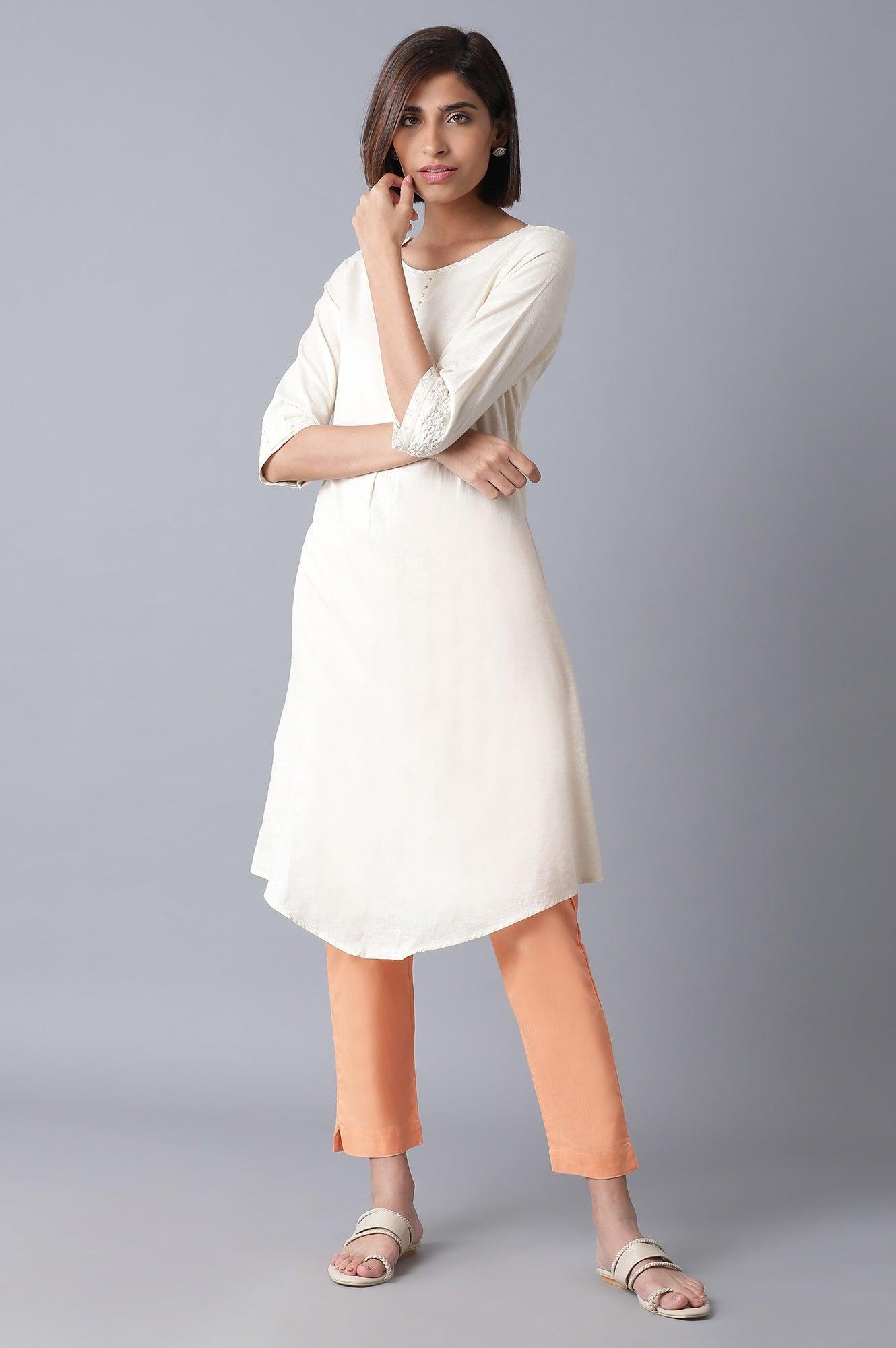 Orange Solid Slim Pants - wforwoman