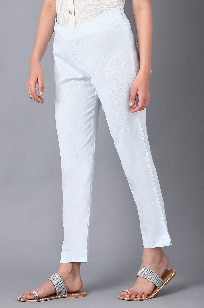 Blue Solid Pants - wforwoman