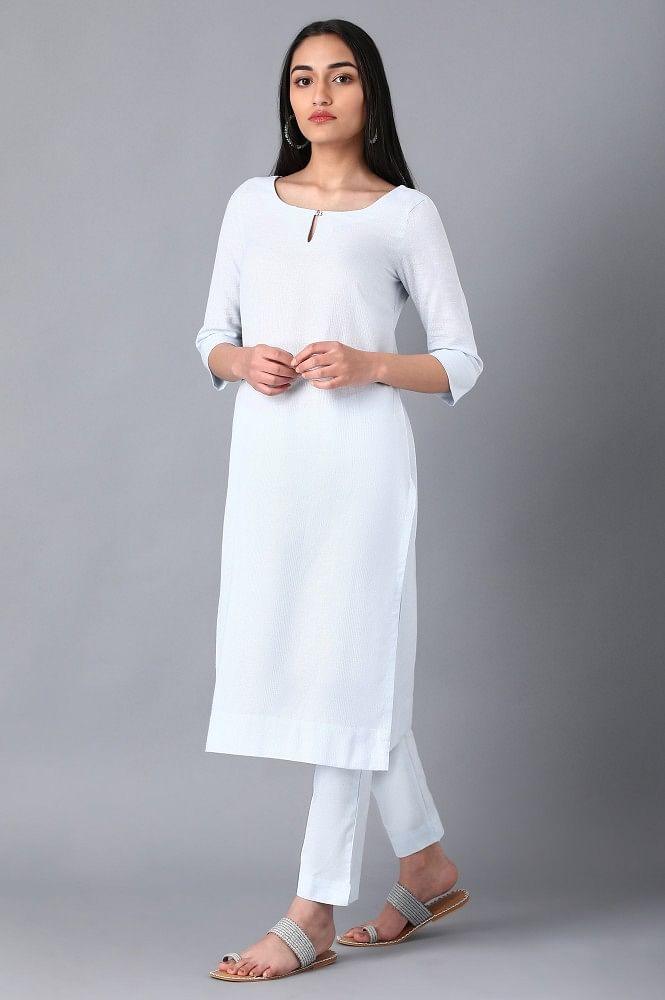 Blue Solid Pants - wforwoman