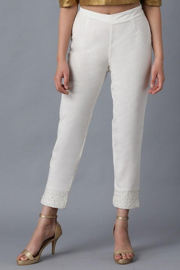 White Solid Pants