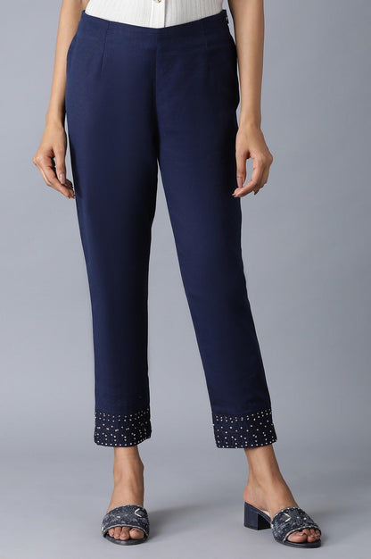 Blue Embroidered Slim Pants - wforwoman