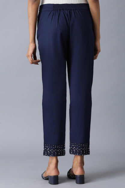 Blue Embroidered Slim Pants - wforwoman