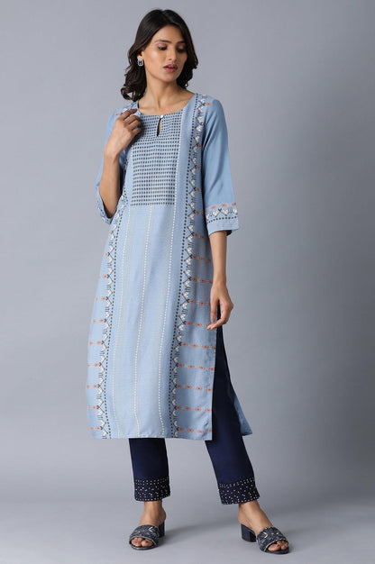 Blue Embroidered Slim Pants - wforwoman