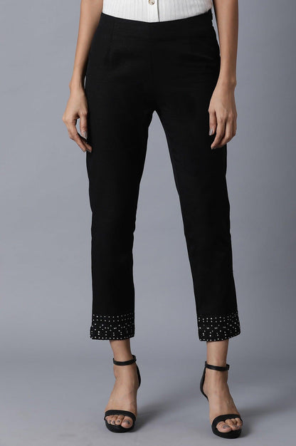 Jet Black Embroidered Slim Pants - wforwoman