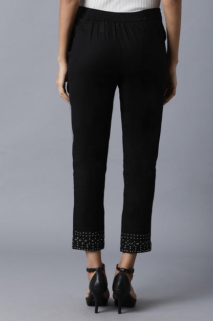 Jet Black Embroidered Slim Pants - wforwoman