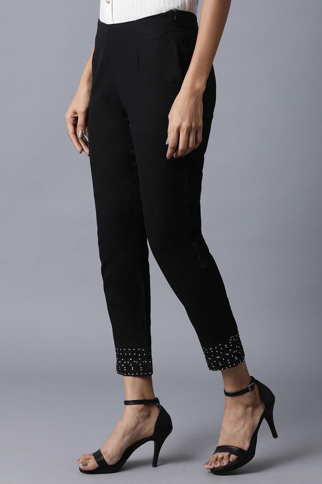 Jet Black Embroidered Slim Pants - wforwoman