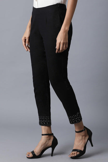 Jet Black Embroidered Slim Pants - wforwoman