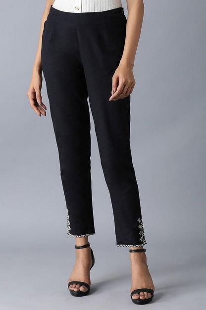 Balck Embroidered Slim Pants - wforwoman