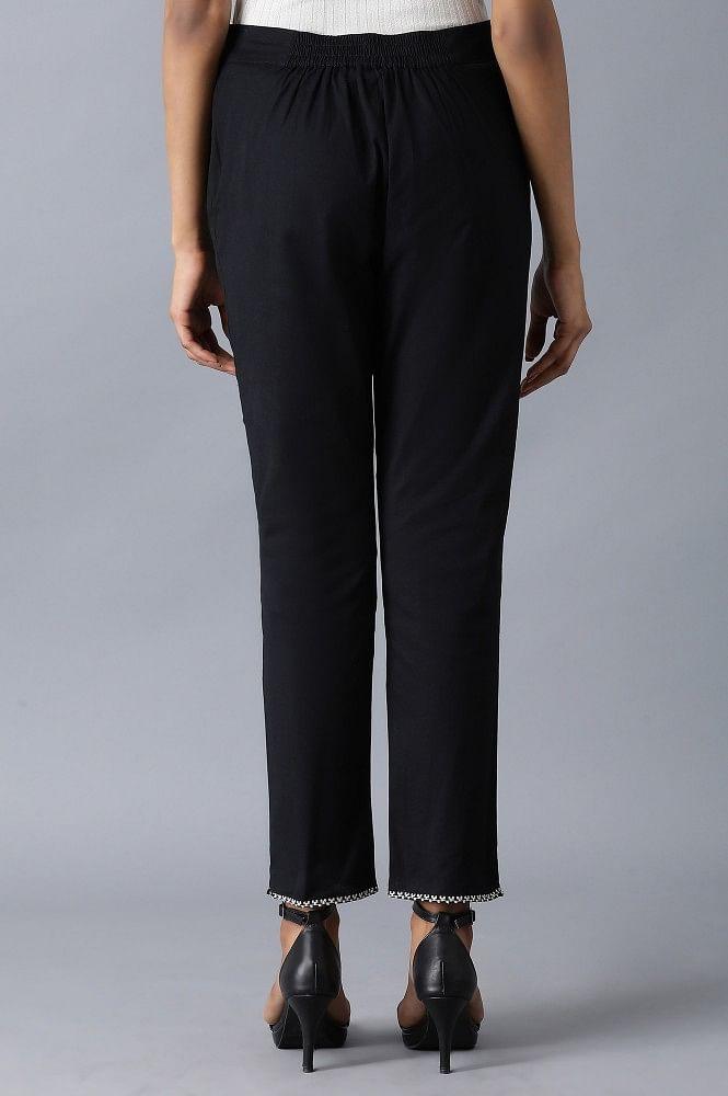 Balck Embroidered Slim Pants - wforwoman