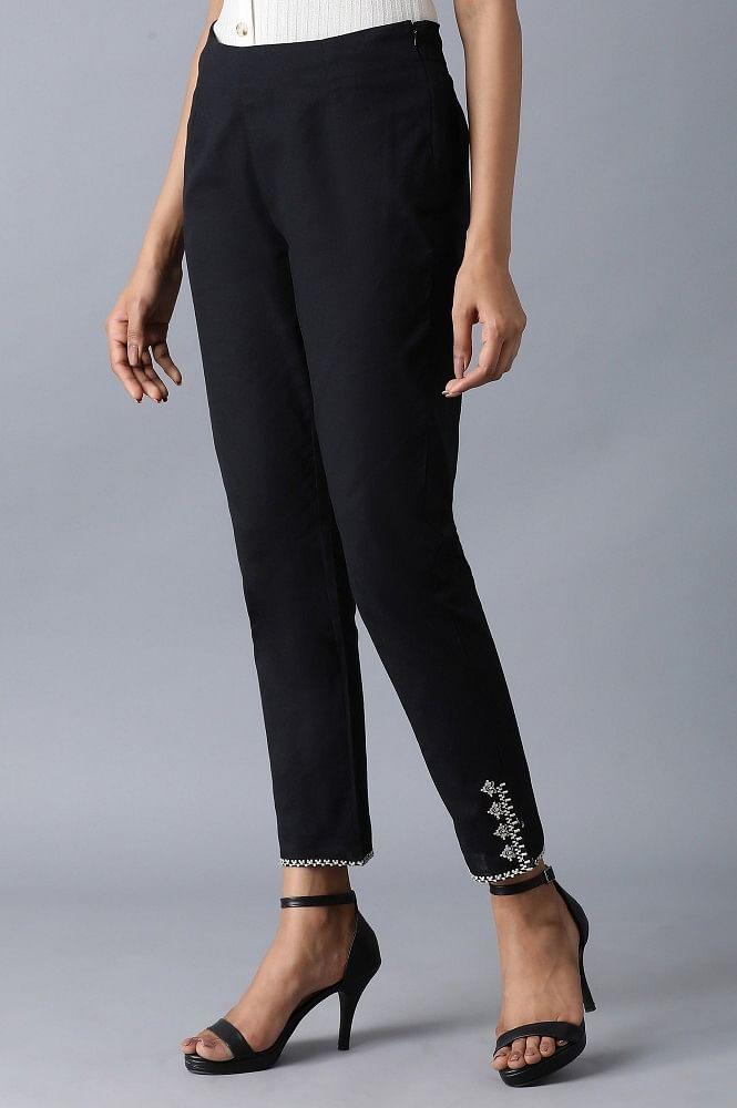 Balck Embroidered Slim Pants - wforwoman