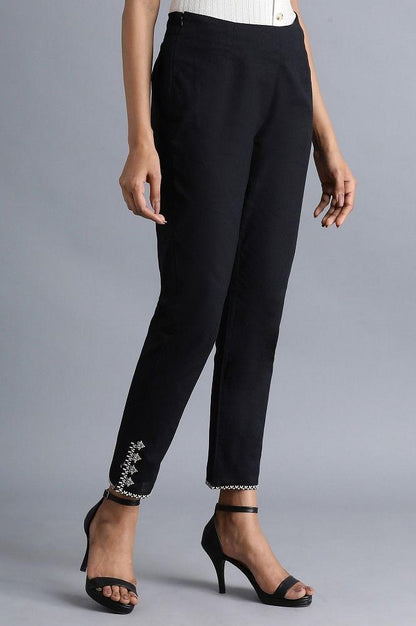 Balck Embroidered Slim Pants - wforwoman