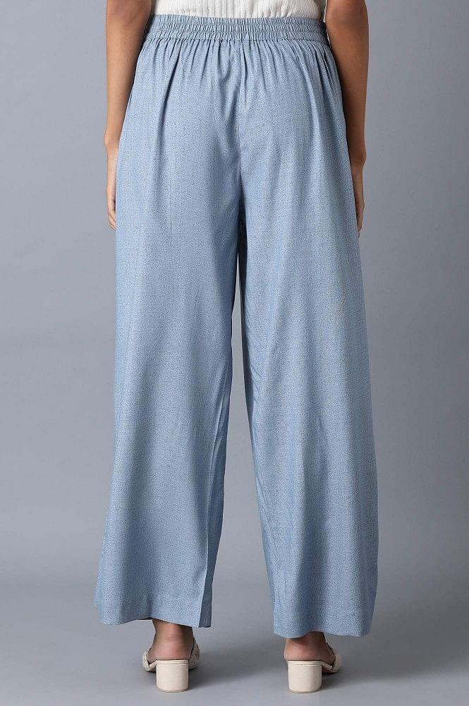 Denim Blue Printed Parallel Pants - wforwoman