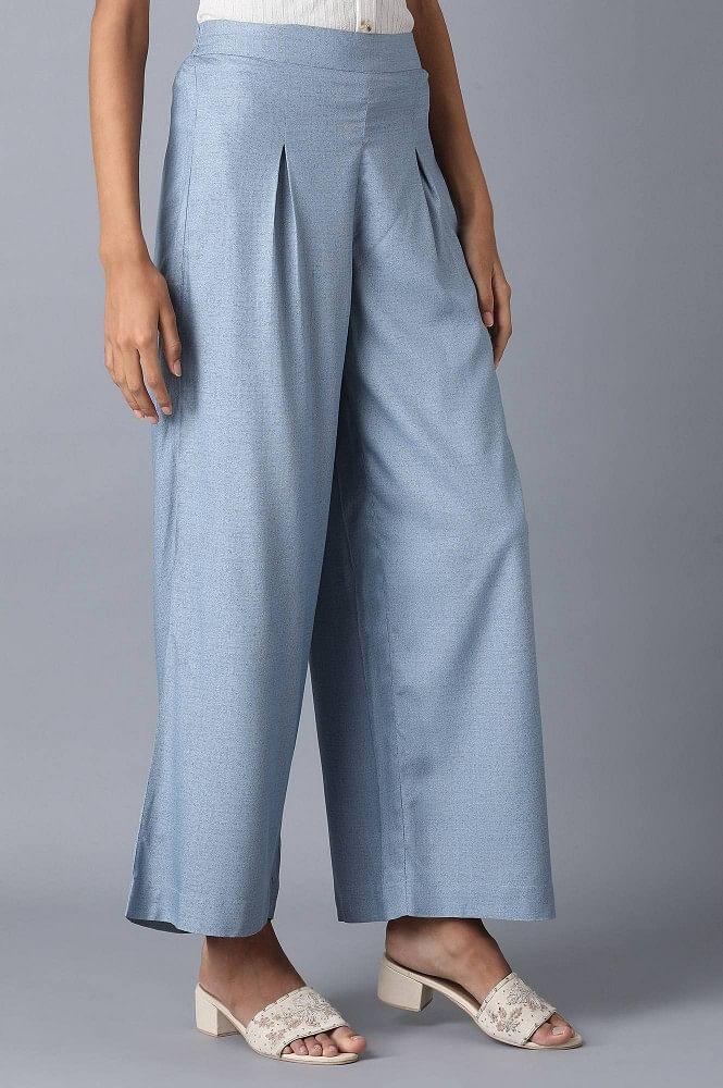 Denim Blue Printed Parallel Pants - wforwoman