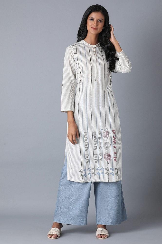 Denim Blue Printed Parallel Pants - wforwoman