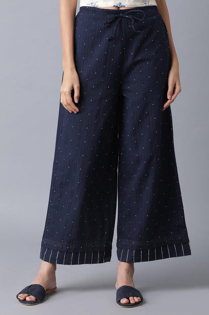 Navy Blue Yarn Dyed Polka Parallel Pants - wforwoman